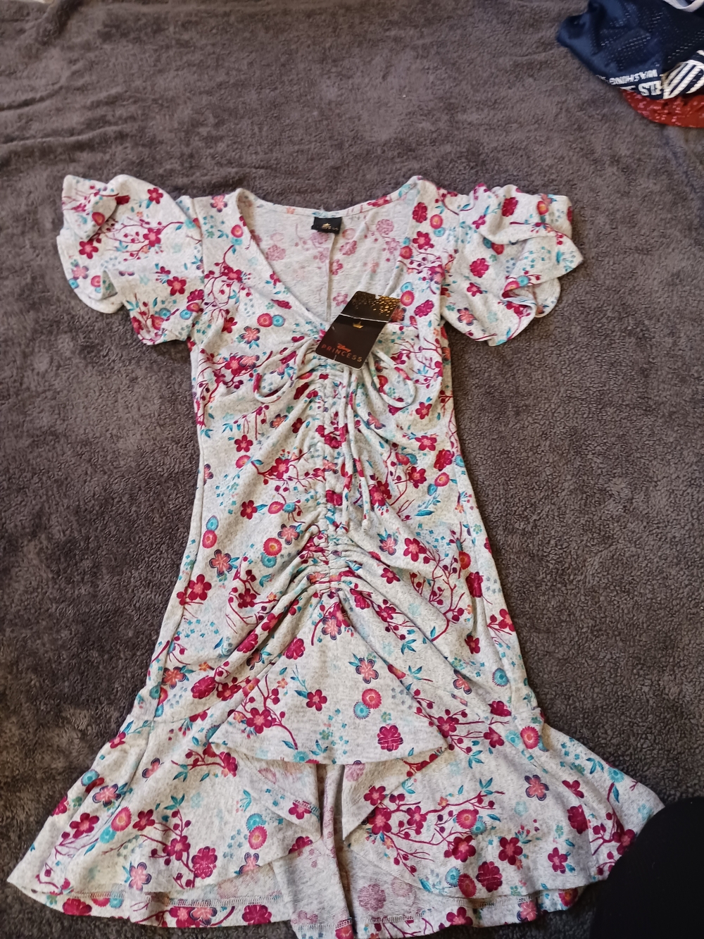 Disney Floral Ruched Ruffle Dress - Pink & Teal